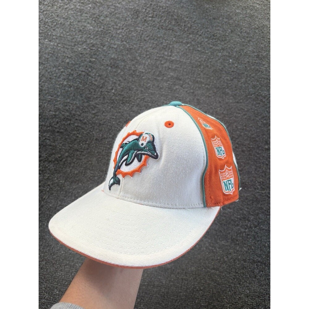 Reebok Miami Dolphins Vintage Logo Fitted Hat Size 7 1/4 White Orange